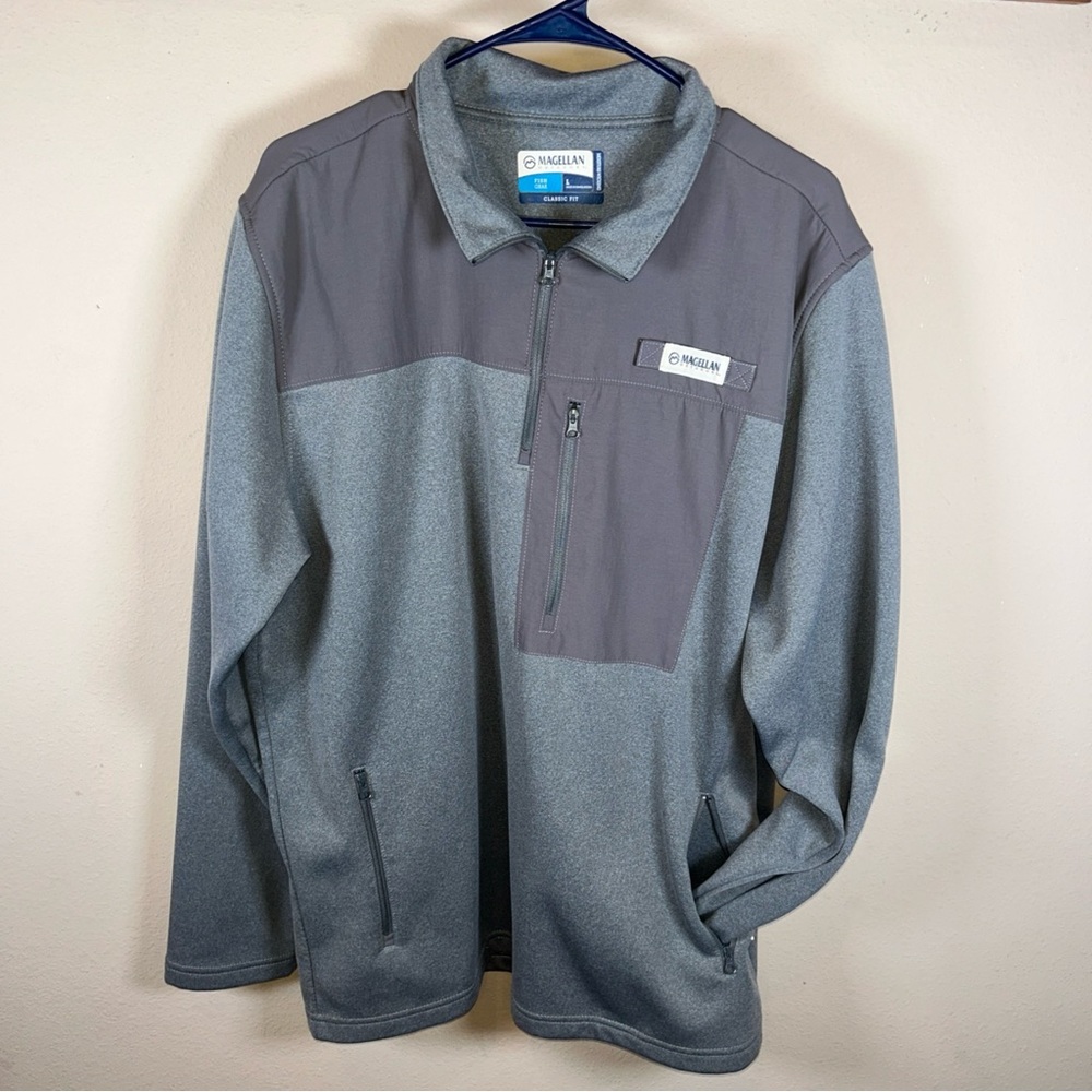 Magellan Outdoors Fish Gear 1/4 Zip Sweatshirt L Gray Fleece Lined Moisture Wick